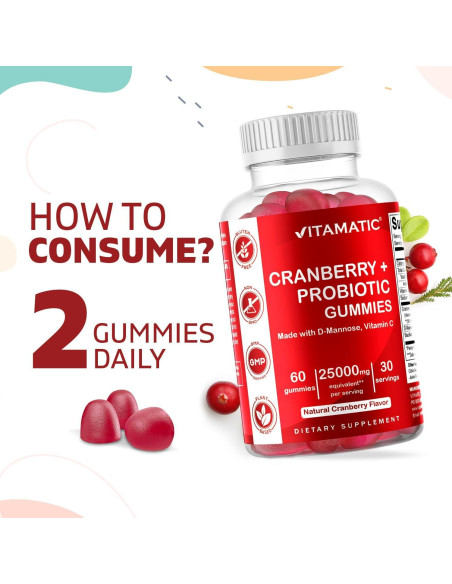 Gomitas Veganas de Arándano Vitamatic 60 Unidades - Salud Urinaria Gomitas Veganas de Arándano Vitamatic 60 Unidades - Salud Urinaria
