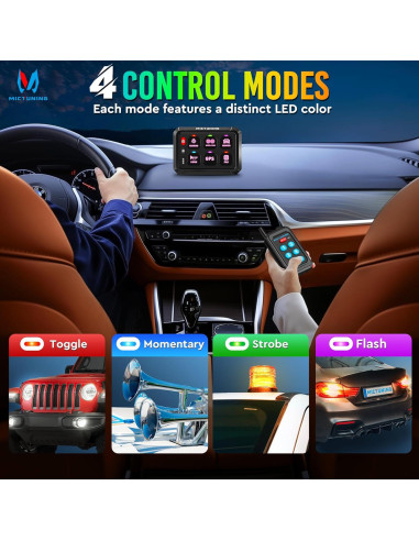 Interruptor Multifuncional MICTUNING RGB 6 Panel Control Remoto 70m