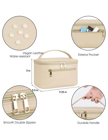 Bolsa de Maquillaje Wandering Nature Cuero Vegano Beige 23.9x14x14cm