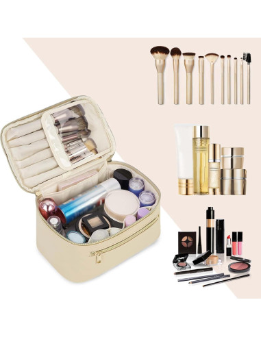 Bolsa de Maquillaje Wandering Nature Cuero Vegano Beige 23.9x14x14cm