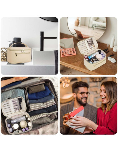 Bolsa de Maquillaje Wandering Nature Cuero Vegano Beige 23.9x14x14cm