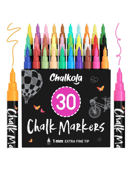 Marcadores de Tiza Líquida Chalkola 30 Colores Punta Fina 1mm Marcadores de Tiza Líquida Chalkola 30 Colores Punta Fina 1mm