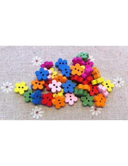 Botones de Flor de Madera AKOAK 15mm 100 Pcs Color Mezclado Botones de Flor de Madera AKOAK 15mm 100 Pcs Color Mezclado