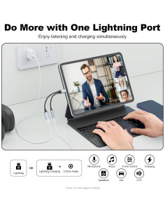 Adaptador 2 en 1 Opluz Lightning a 3.5mm para iPhone 2
