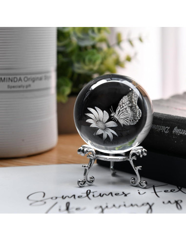 Bola de Cristal 3D Mariposa IFOLAINA 6cm con Soporte