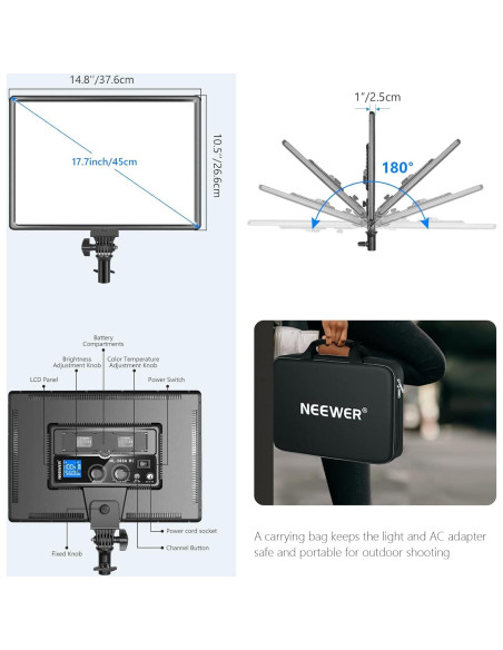 Luz de Video LED Neewer NL288 45W Bi Color 3200K-5600K Luz de Video LED Neewer NL288 45W Bi Color 3200K-5600K