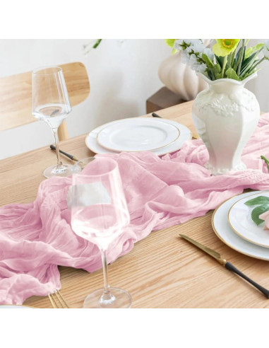 Paquete de 6 Caminos de Mesa de Gasa Rosa Claro 90x300 cm