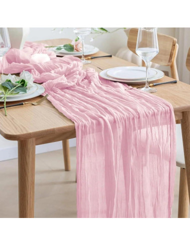 Paquete de 6 Caminos de Mesa de Gasa Rosa Claro 90x300 cm