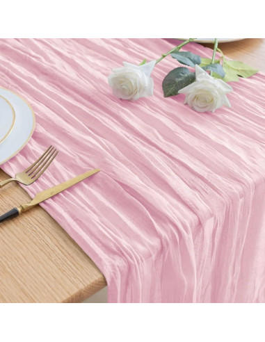 Paquete de 6 Caminos de Mesa de Gasa Rosa Claro 90x300 cm