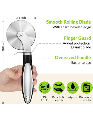 Cortador de Pizza Rainspire de Acero Inoxidable 20cm Antideslizante