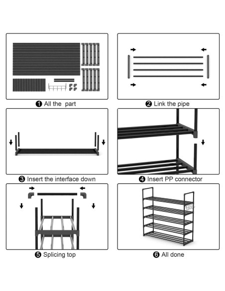 Estante para zapatos 5 niveles Hsscblet ajustable negro Estante para zapatos 5 niveles Hsscblet ajustable negro