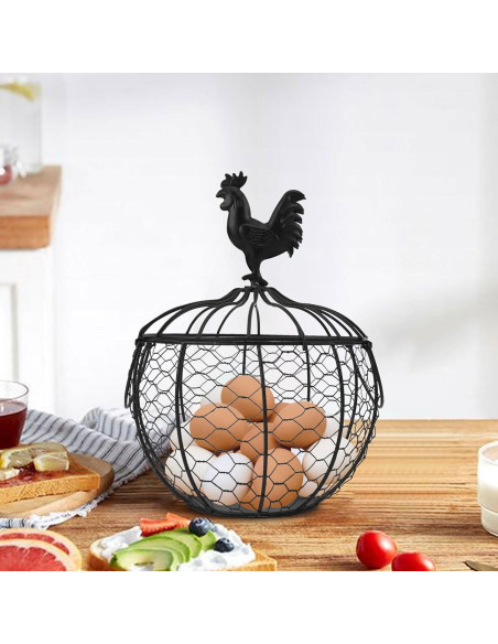Cesta de Huevos de Alambre Anmylee con Tapa de Pollo 19.5cm Cesta de Huevos de Alambre Anmylee con Tapa de Pollo 19.5cm