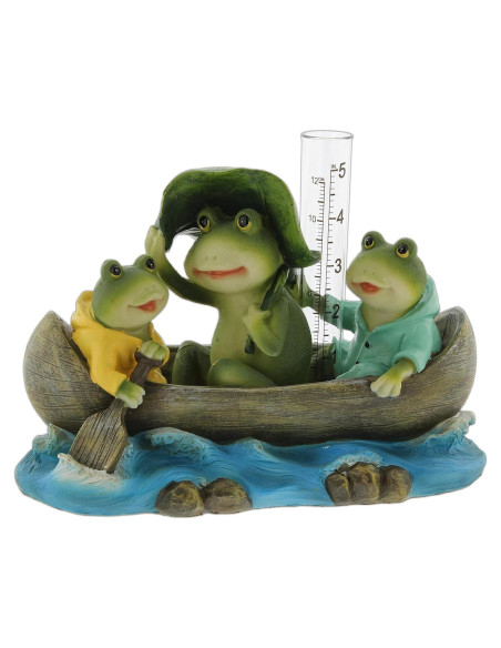 Medidor de Lluvia de Resina Diseños Distintivos Ranas en Barco Medidor de Lluvia de Resina Diseños Distintivos Ranas en Barco