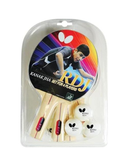 Set de Raquetas de Tenis de Mesa Butterfly RDJ4 para 4 Jugadores Set de Raquetas de Tenis de Mesa Butterfly RDJ4 para 4 Jugadores