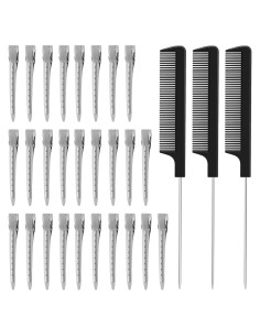 Juego de Clips de Pico de Pato Metal 24 Piezas + 3 Peines
