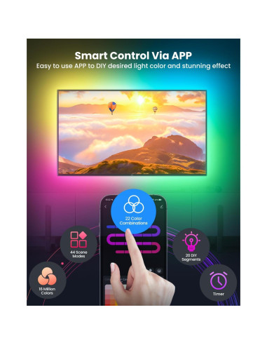 Tira de Luz LED RGB 3m SUNLINKCO para TV 32-43" Control APP