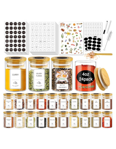 Tarros de Especias SLifeJars 24 pcs 118 ml con Etiquetas