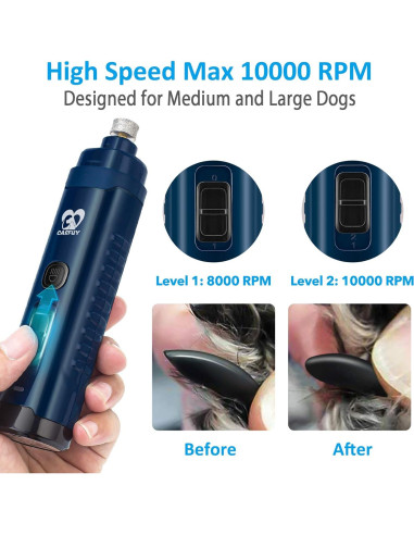 Molinillo de Uñas para Perros Casfuy N50 4.8V 2 Velocidades LED