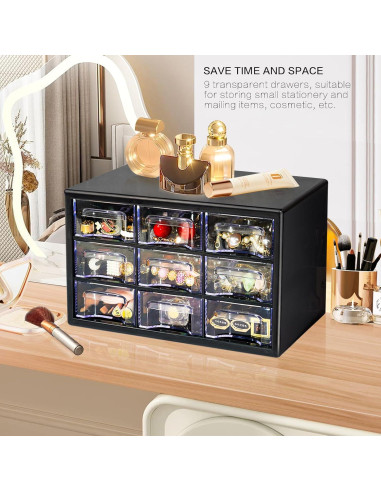 Organizador de Escritorio FODIENS 9 Cajones Transparente Negro 25x16x15 cm