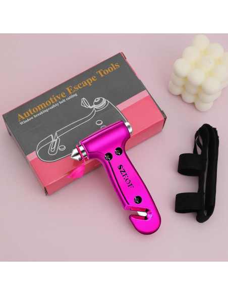 Martillo de Seguridad SZEOF 2PCS Rosa con Cortador y Rompedor Martillo de Seguridad SZEOF 2PCS Rosa con Cortador y Rompedor