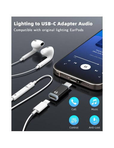Adaptador de Lightning a USB-C MoKo para Auriculares - Negro