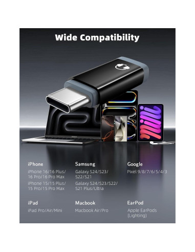 Adaptador de Lightning a USB-C MoKo para Auriculares - Negro