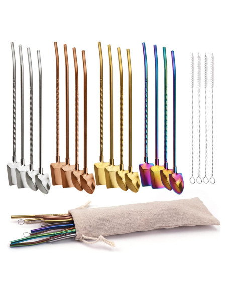 Set 16 Cucharas Pajitas Acero Inoxidable 22.1 cm con Cepillos Set 16 Cucharas Pajitas Acero Inoxidable 22.1 cm con Cepillos