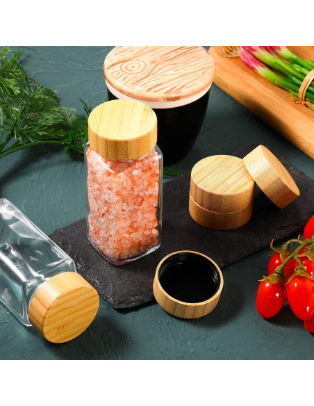 28 Tapas de Tarro de Bambú Herméticas Mimorou para Especias 28 Tapas de Tarro de Bambú Herméticas Mimorou para Especias