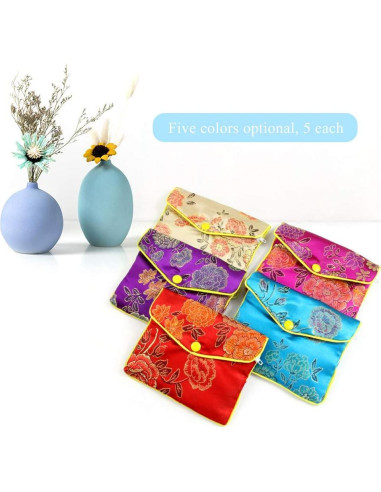 30 Bolsas de Joyería de Seda Bordadas Aulufft - 5 Colores