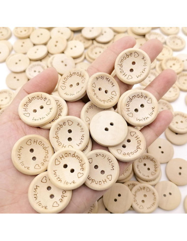 200 Botones de Madera Natural Alfykym 25mm 2 Agujeros DIY