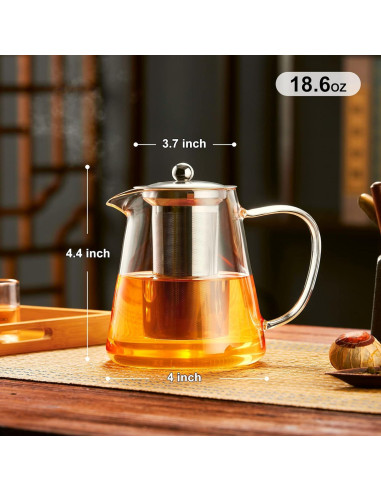 Tetera de vidrio PARACITY 550ML con infusor de acero inoxidable