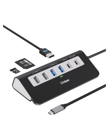 Hub USB C 9-en-1 INTPW con HDMI 4K, PD 100W, 5 puertos