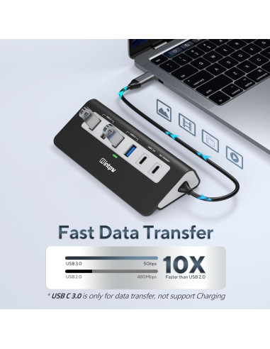 Hub USB C 9-en-1 INTPW con HDMI 4K, PD 100W, 5 puertos