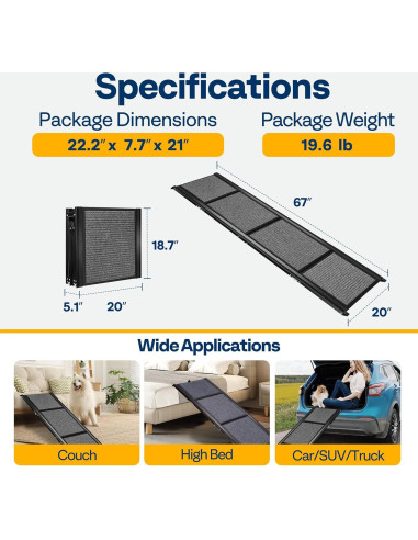 Rampa para Perros VIVOHOME 170 cm Antideslizante Plegable 90 kg