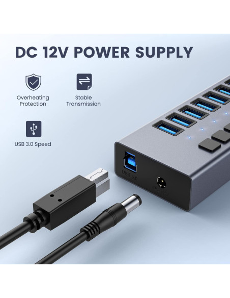Hub USB 3.0 10 Puertos ACASIS Alimentado 48W con Interruptores Hub USB 3.0 10 Puertos ACASIS Alimentado 48W con Interruptores