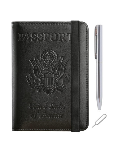 Funda de Pasaporte PASCACOO Mejorada con Bloqueo RFID Negro