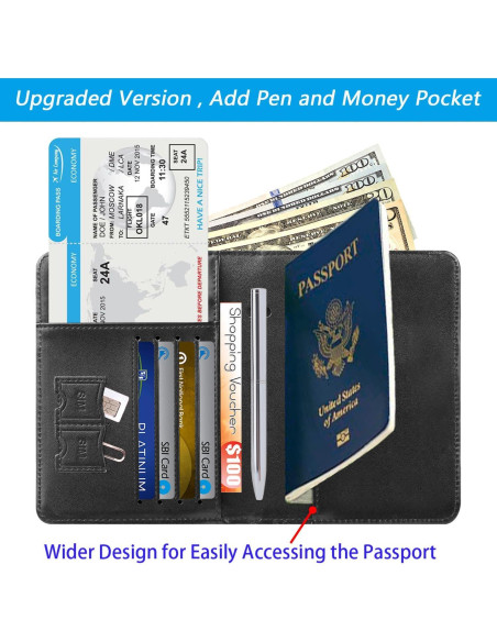 Funda de Pasaporte PASCACOO Mejorada con Bloqueo RFID Negro Funda de Pasaporte PASCACOO Mejorada con Bloqueo RFID Negro