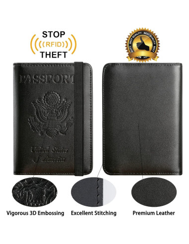 Funda de Pasaporte PASCACOO Mejorada con Bloqueo RFID Negro