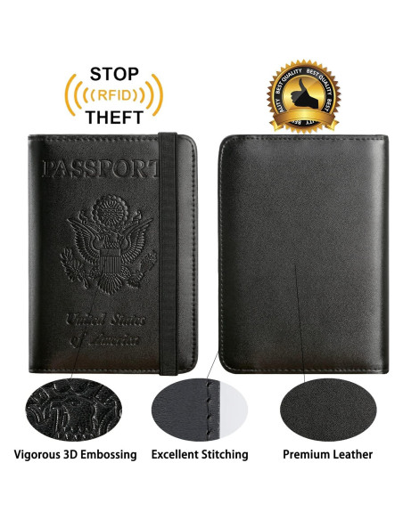 Funda de Pasaporte PASCACOO Mejorada con Bloqueo RFID Negro Funda de Pasaporte PASCACOO Mejorada con Bloqueo RFID Negro