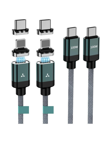 Cable de Carga Magnético USB-C 100W 2 en 1 CNakdDG Verde Cable de Carga Magnético USB-C 100W 2 en 1 CNakdDG Verde