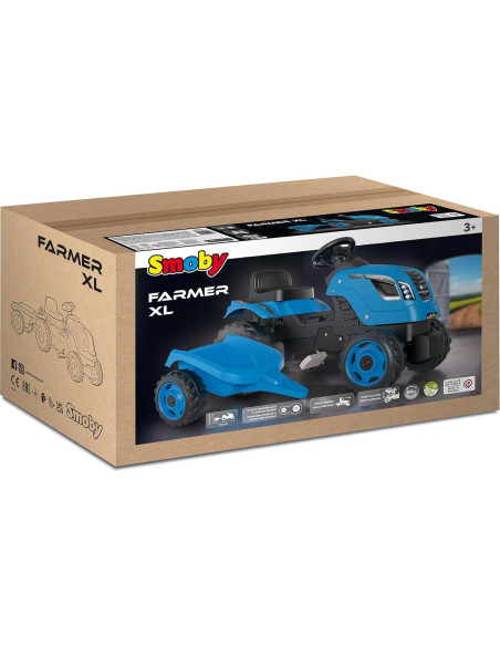 Tractor Pedal Azul Smoby Farmer XL con Remolque 0.99 kg Tractor Pedal Azul Smoby Farmer XL con Remolque 0.99 kg