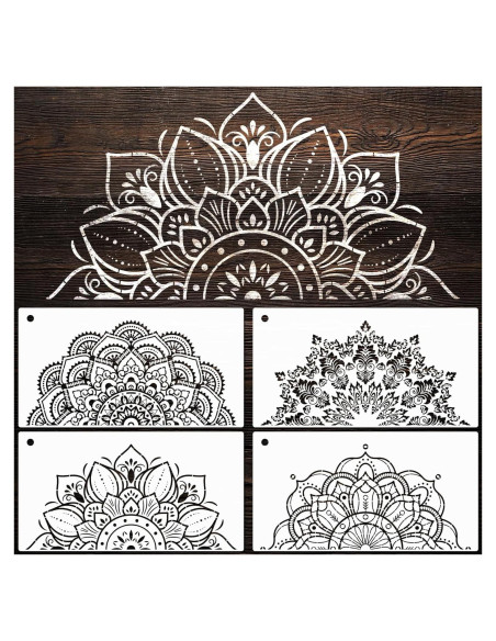 Plantillas de Mandala YKW 4 Pack Reutilizables 36.8x19.6 cm Plantillas de Mandala YKW 4 Pack Reutilizables 36.8x19.6 cm