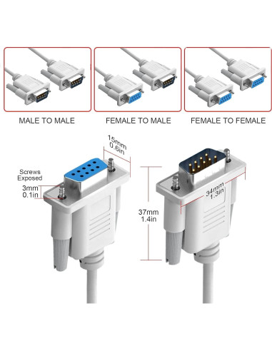 Cable de Extensión RS232 DB9 Hembra a Hembra 0.91 m YIOVVOM
