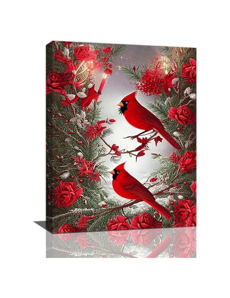 Cuadro de Pájaro Rojo Cardinal en Lienzo 30x40 cm Decoración Cuadro de Pájaro Rojo Cardinal en Lienzo 30x40 cm Decoración