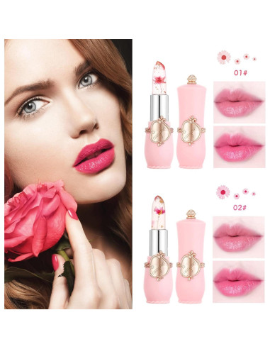 Set de 2 Labiales de Gel LZYLLS con Flor, Cambia de Color
