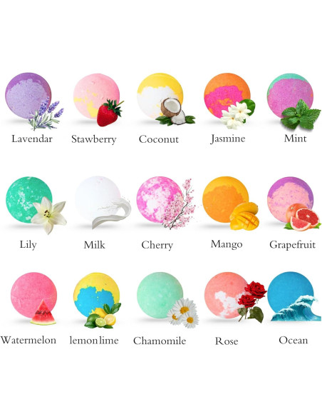 Juego de Bombas de Baño Naturales Hechas a Mano - 15 Aromas Juego de Bombas de Baño Naturales Hechas a Mano - 15 Aromas
