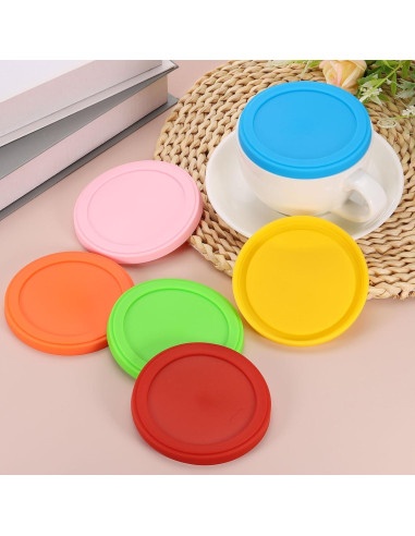 4 Tapas de Silicona Amarillas para Tazas uxcell 10 cm Reutilizables
