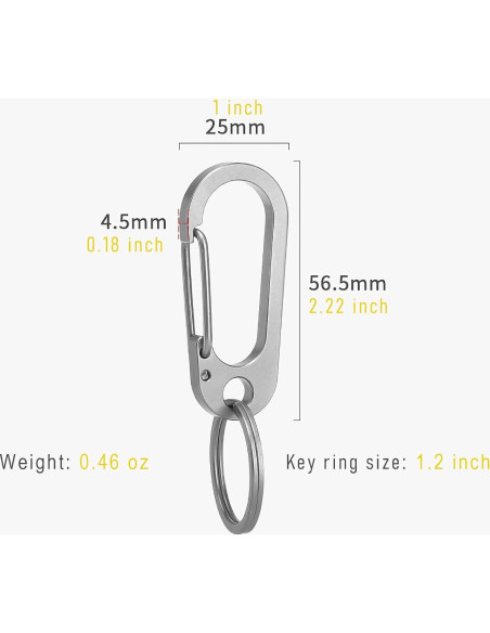 Clip de Carabinero de Titanio ResafeLy EDC con Anillo de Llave Clip de Carabinero de Titanio ResafeLy EDC con Anillo de Llave