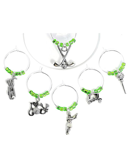 Set de 6 Encantos de Vino de Golf de Plata - Regalo Original Set de 6 Encantos de Vino de Golf de Plata - Regalo Original