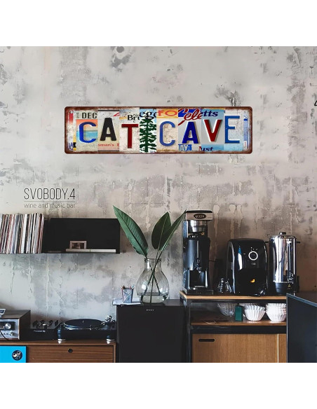 Cartel de Metal Vintage Cueva de Gato 40x10 cm Decoración Cartel de Metal Vintage Cueva de Gato 40x10 cm Decoración
